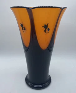 RARE LOETZ ART GLASS VASE AUSFUEHRUNG 177 MANDARIN ORANGE BLACK AMETHYST HEART - Picture 1 of 10