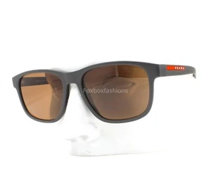 Prada Linea Rossa SPS 06Y UFK-10A Sunglasses Matte Gray Rubber Brown with Case - Picture 1 of 6