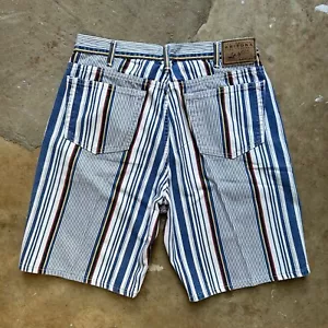 Vintage 90s Arizona Jean Co Multicolor Striped Denim Shorts Y2K USA Made Size 32 - Picture 1 of 9