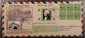 Scott 804 - 1 Cents Washington FDC Block Of 6 Crosby Double Cachet Seldom Seen - Picture 1 of 2