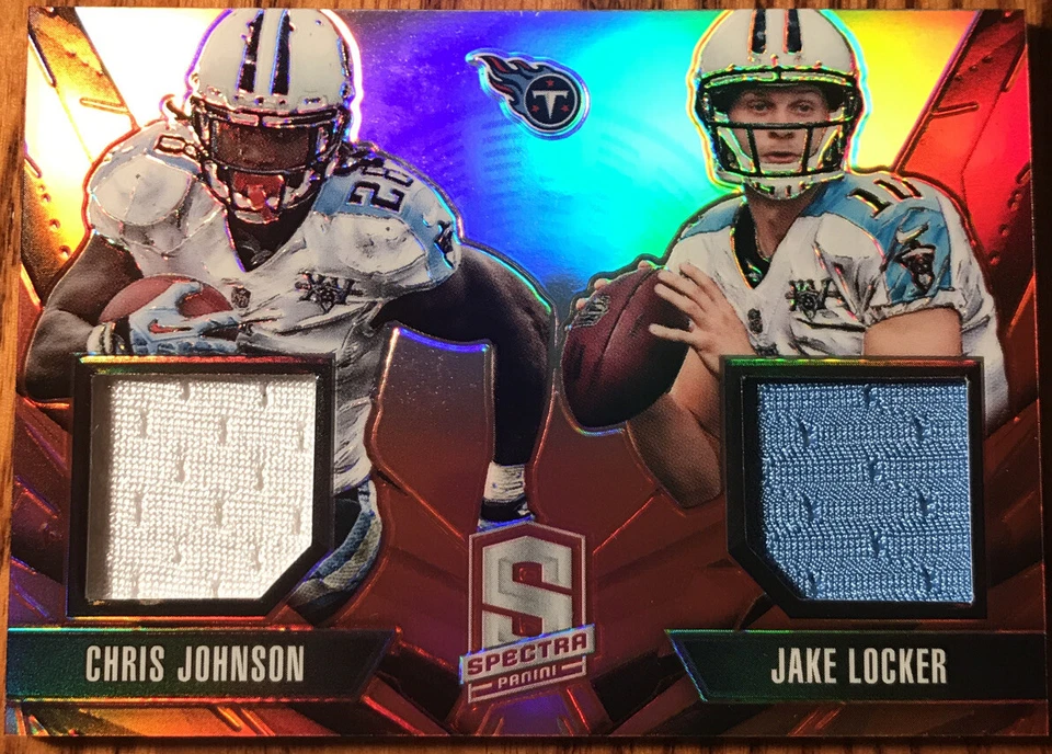 2013 Panini Spectra Combo Materials RED C.Johnson/J.Locker #14 #’d 24/25 - Image 1 of 3