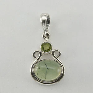 Colgante de lágrima de peridoto redondo pequeño de prehnita verde ovalado de plata de ley 925 - Imagen 1 de 7