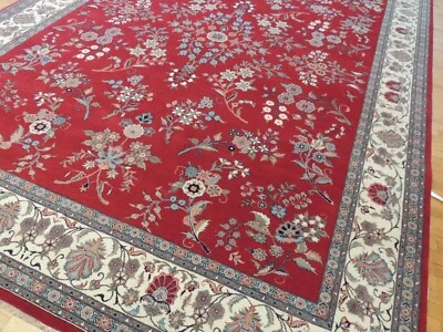 9x12  Pakistani Kashaan Oriental rug wool hand-knotted Red Gray Blue Pink Floral - Image 1 of 4