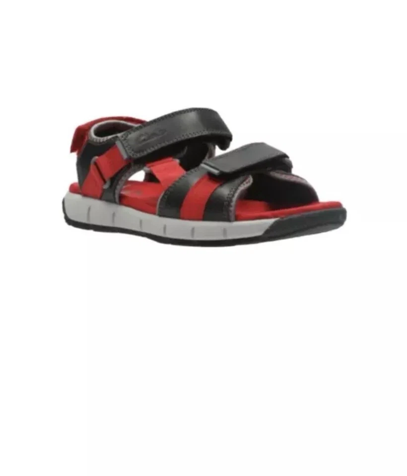 CLARKS BOYS JOLLY CRAZY RED CASUAL COMBI LEATHER SANDALS 1.5 G - Image 1 of 4