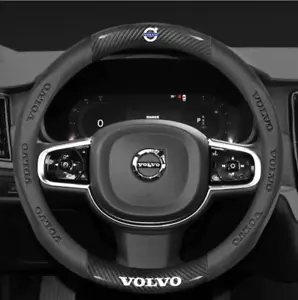 15" PU Leather+Carbon fiber Steering Wheel Cover For 1944-2025 Volvo All Cars - Picture 1 of 12