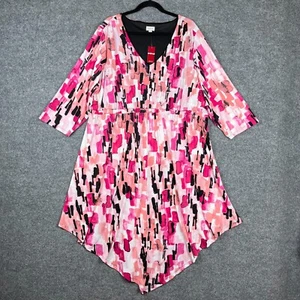 Avenue Women’s Dress Size 26/28 Multicolor Asymmetrical Hem V Neck 3/4 Sleeve - Picture 1 of 7