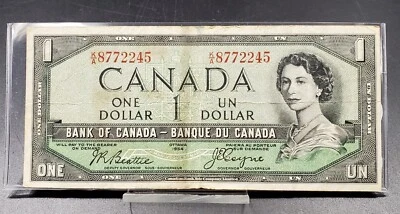 1954 Bank of Canada $1 - Devil's Face Note S/N: K/A8772245 Repeat Serial # - Image 1 of 4