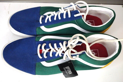Sneakers basse uomo VANS Chesapeake taglia 11 blu verde rosso tela giallo scamosciato