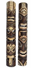 2 Tiki Maschere 100cm Hawaii Maui di Legno da Parete Oahu