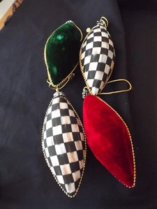 4 Mackenzie Kinder Weihnachten TROPFEN Ornamente höfisch kariert mit rotem & grünem Samt - Bild 1 von 8