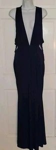 BOOHOO navy Blue Poly Stretch Open Sides V-neck Pullover Maxi Dress 14 NWT - Picture 1 of 6