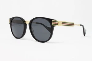 Gucci Occhiali da Sole Uomo Tondi Nero Oro 50mm Lenti Grigie GG0586S-001 NUOVI! - Foto 1 di 7