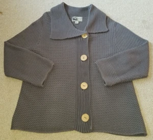 Womens Sweater-HABITAT-gray patterned 100% cotton off-set lagenlook cardigan-L - Picture 1 of 5