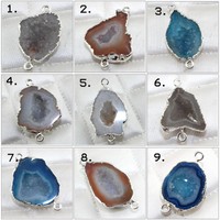 DIY Bracelet  Multi Color Natural Geode Druzy Silver Plated Connector Jewelry