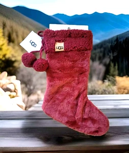 NWT UGG Cynthia Plush Christmas Stocking ~ Dark Cherry Red~ 7.5" X 21" - Picture 1 of 3