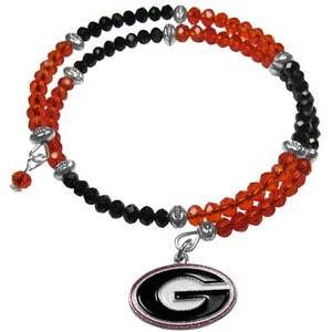 Georgia Bulldogs Crystal Memory Wire Bracelet w/ Charm NCAA Licensed Jewelry - Picture 1 of 3