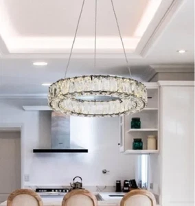 Crystal Chandelier LED Halo Kitchen Island Dining Room Black Light Fixture 17" - Picture 1 of 8