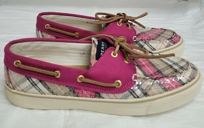 Zapato de barco Sperry Top-Sider Bahama rosa a cuadros fucsia lentejuelas sin cordones para mujer talla 8,5 Foto 1 de 4