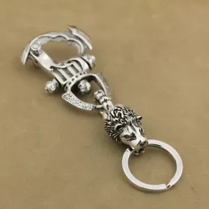 Helmet Armor Lion KeyRing 925 Sterling Silver Punk Keychain Belt Clip 8J031B - Picture 1 of 11