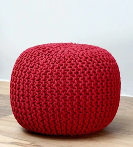 Woven pouf Living room Hand Knotted Handwoven Red color cotton 45 diameter - Picture 1 of 4