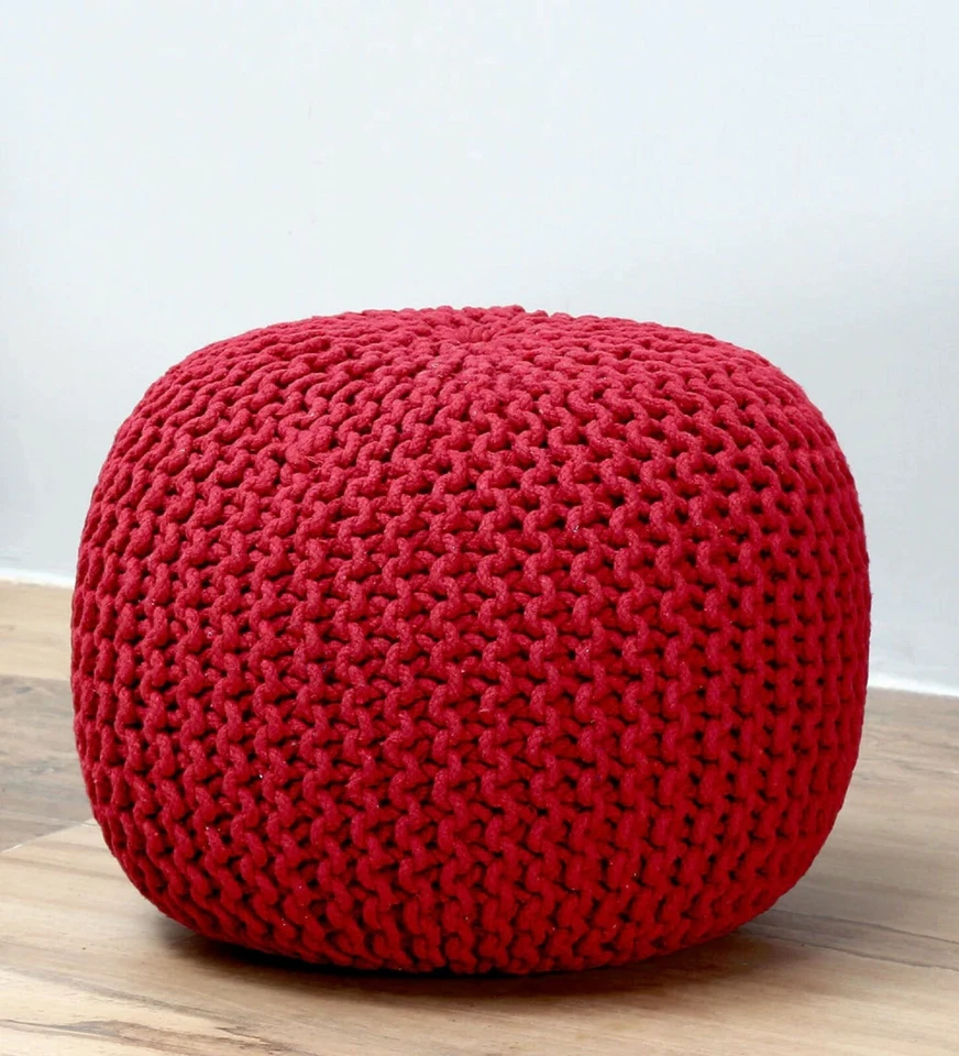 Woven pouf Living room Hand Knotted Handwoven Red color cotton 45 diameter - Image 1 of 4