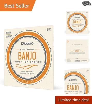 Warm and Bright D'Addario EJ55 Banjo Strings, 5 String Set, Phosphor Bronze 9-30 - Image 1 of 4