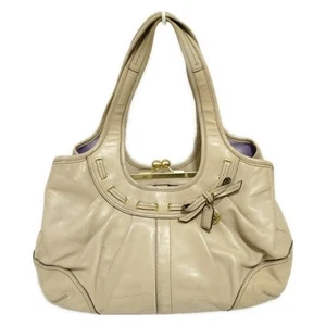 [Near Mint] Coach 12725 Beige Ergo Leather laced frame satchel Shoulder Bag - Picture 1 of 8