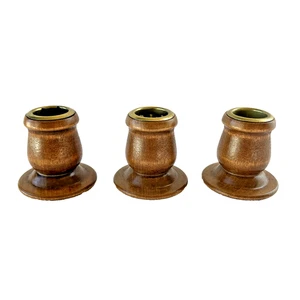Vintage Holz Kegel Kerzenständer 3er Set Messingrand gefüttert Filzboden rustikal - Bild 1 von 9
