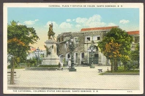 Dominican Republic Postcard Santo Domingo The Cathedral Columbus Statue & Square - Picture 1 of 2