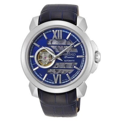 Автоматические часы SEIKO PREMIER SSA399J1 Skeleton Open Heart синяя кожа 4R71 новые из старых запасов - Изображение 1 из 3