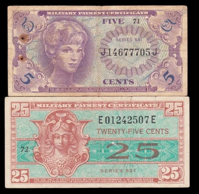 i-010793 USA 5, 25 Cents 1965-68. 2 pcs. F - Image 1 of 2