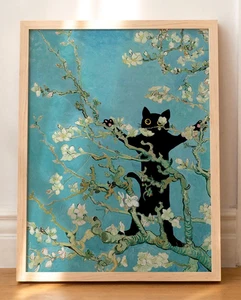 Póster de gato en flor de almendro - impresión de pintura famosa - decoración divertida de bodegones - Imagen 1 de 5