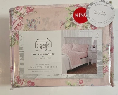 Juego de Sábanas Rachel Ashwell The Farmhouse King Size Shabby Chic Rosa Floral - Nuevo Foto 1 de 4