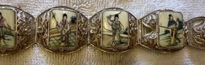 Antique SILVER Chinese Scrimshaw & Wire Work Bracelet - Picture 1 of 7