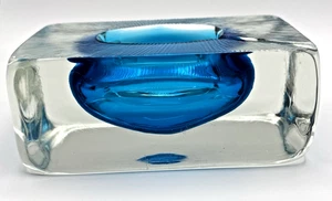 Seltener MCM Murano Glas Sommerso facettiert klar/türkis Vide Poche Aschenbecher - Bild 1 von 11