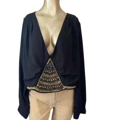 Blusa Boho Gitana City Chic Vintage Con Cuentas Manga Larga Mujer Grande Corte Bajo  Foto 1 de 4