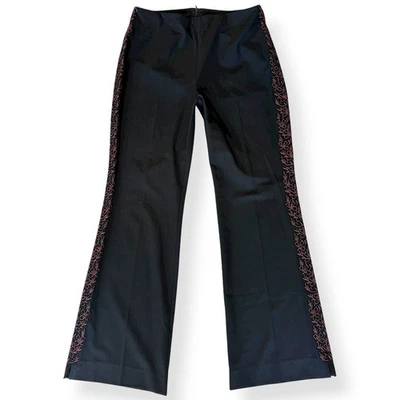 Pantalones negros para mujer Karen Kane 10 rojos florales bordados detalle lateral pierna acampanada Foto 1 de 4