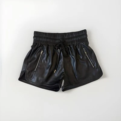 12th Tribe Womens Faux Leather Shorts Size S Satin Black Zip pockets Drawstring - Image 1 of 4