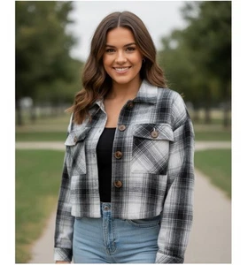 Taxi Shacket nuova senza etichette vintage quadri flanella camicia giacca bottoni davanti donna taglia L - Foto 1 di 10