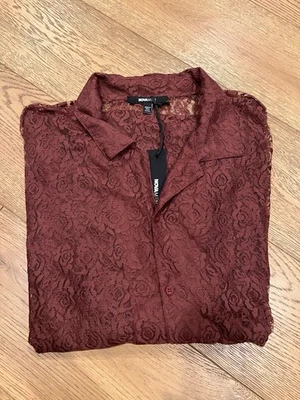 NOVA мужчин текстурированный кружева крючком кубинская рубашка бордовый XXXL Peek-A-Boo сексуальный - Изображение 1 из 4