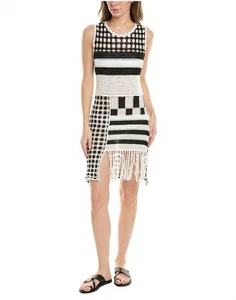 Anna Kay Womens Medium Black and White Open Knit Tunic Dress Coverup - Picture 1 of 6