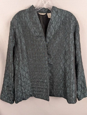 Laura Ashley Blue/Black Shimmer Crinkle Design One Snap Blazer Jacket Sz Large - Image 1 of 4