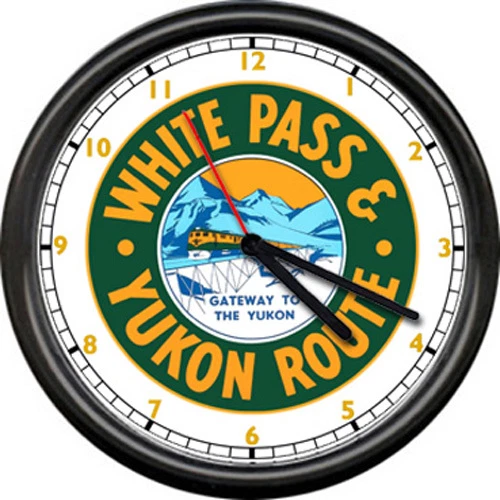 OFF THE WALL CLOCKS White Pass And Yukon Route Lines Retro Railroad Train Conductor Sign Wall Clock