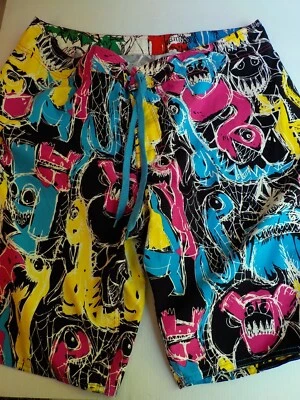 VOLCOM Mens Graffiti Board Shorts Black/Yellow/Fuchsia/Turquoise Polyester SZ 38 - Image 1 of 4