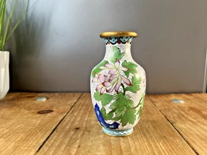 VINTAGE 70'S CLOISONNE ENAMEL JINGFA FLORAL BLOSSOM PEONY VASE CLOUD BACKGROUND - Picture 1 of 13