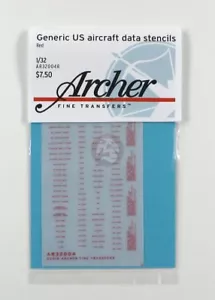 Archer 1/32 Generic US Aircraft Data / Maintenance Stencils (Rojo) AR32004R - Imagen 1 de 1