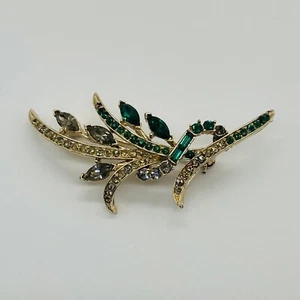 Vintage Strass & goldfarbene Coro signierte Anstecknadel Brosche grün & weiß floral - Bild 1 von 7