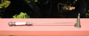 Antique Metal Faux Ivory Handled Candle Snuffer 16" - Picture 1 of 5