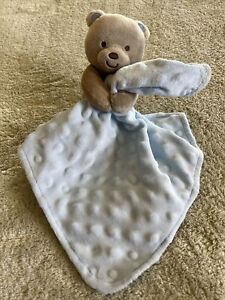 Child of Mine Boys Brown Teddy Bear Blue Minky Fleece Lovey Rattle Blanket Toy