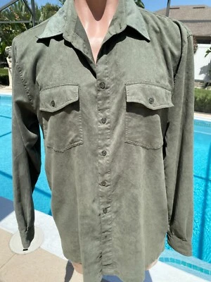 Michael Autin Green Poly Suede Long Sleeve Shirt Mens XL - Image 1 of 4